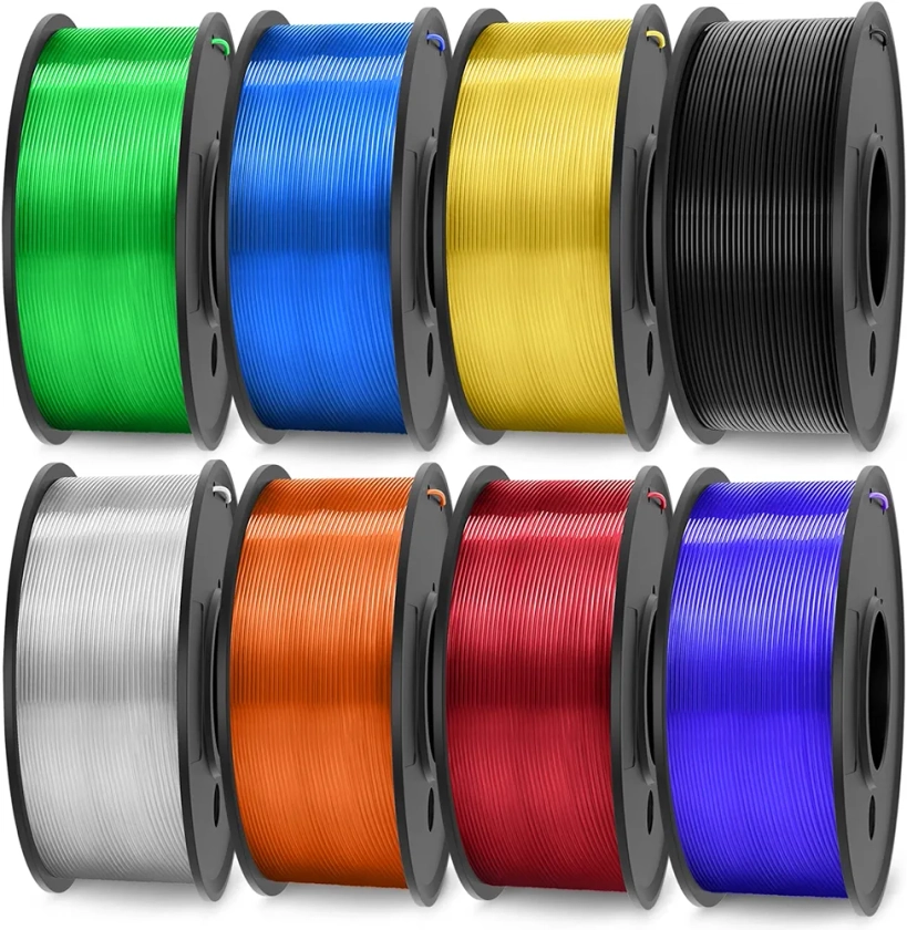 SUNLU PETG Filament 1.75 Bundle, Individually Vacuum Packed, 2kg in Total, 0.25kg per Spool, 8 Pack, 8 Colors, Black+Clear +Clear Yellow+Clear Blue+Clear Green+Clear Purple Blue+Clear Red+Clear Orange