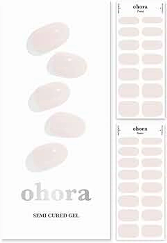 ohora Semi Cured Gel Nail Strips (N Cream Light) - Works with Any Nail Lamps, Salon-Quality, Long Lasting, Easy to Apply & Remove - Includes 2 Prep Pads, Nail File & Wooden Stick - White
