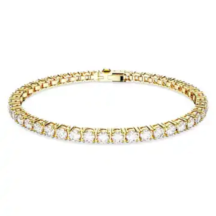 Matrix Tennis bracelet, Round cut, White, Gold-tone plated by SWAROVSKI