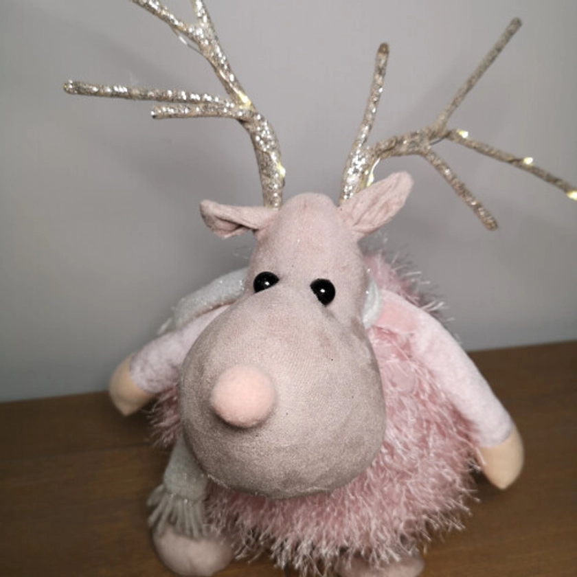 52cm Battery Operated Plush Pink Christmas Reindeer with LED Lit Antlers on OnBuy