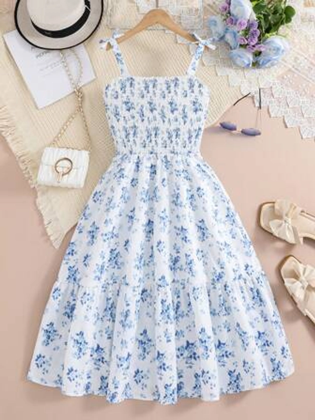 Teen Girls' Small Floral Print Spaghetti Strap Dress