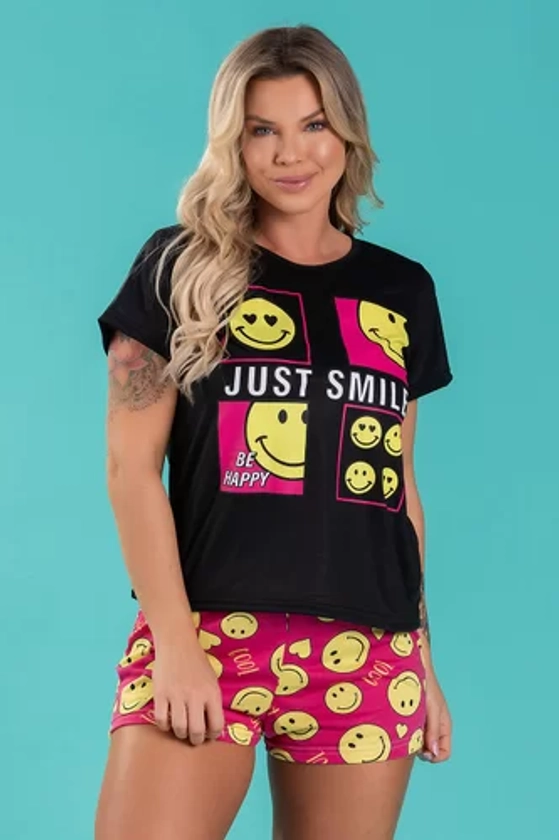 Pijama Feminino Just Smile Be Happy 