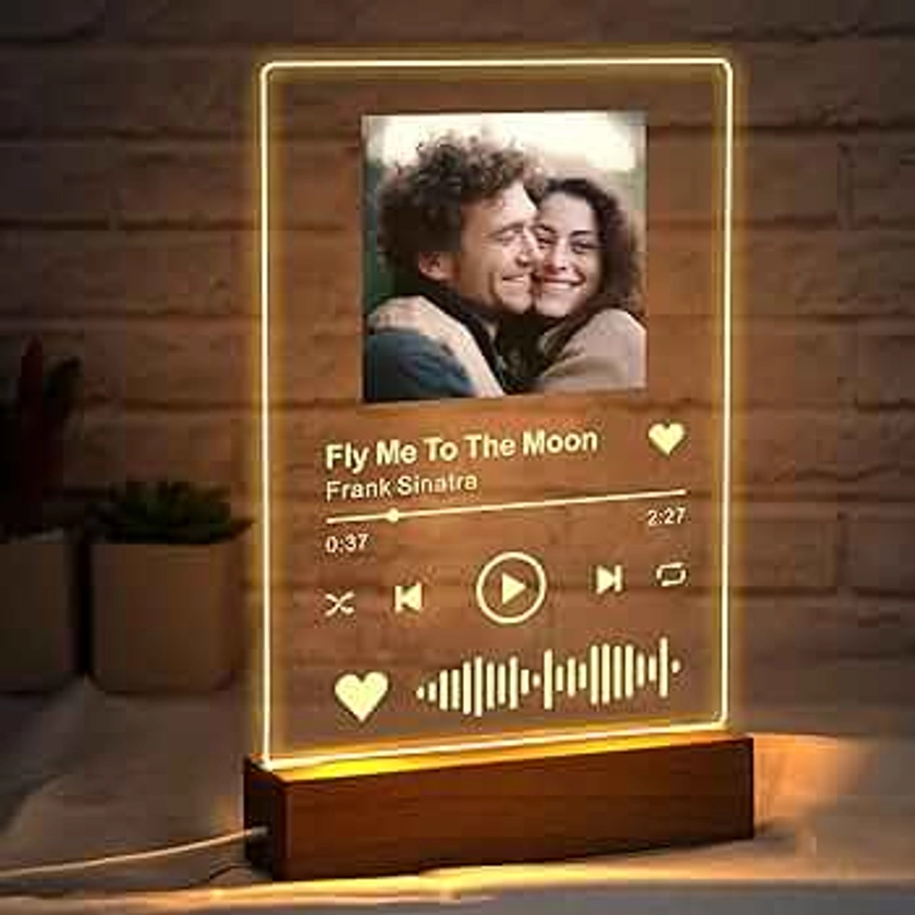 EDSG Personalised from Spotify Plaque Music Plaque LED Acrylic Song with Photo Personalised Gifts for Him Her Women Men Valentine's Day Christmas Anniversary Birthday Mothers Day