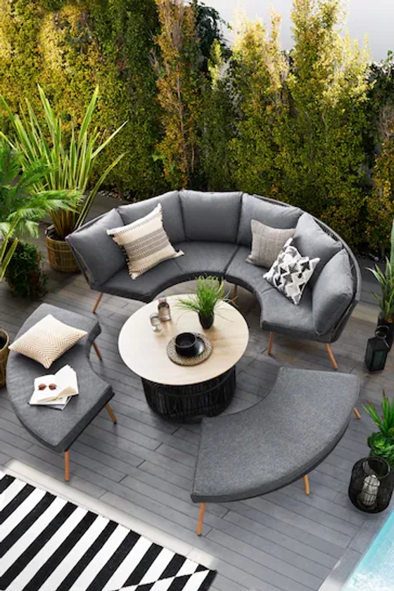 Black Helsinki Garden Rattan Sofa and Table Dining Lounge Set