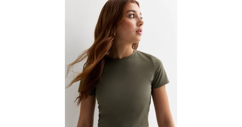 Girls Khaki Crew Neck Short Sleeve Crop Top | New Look