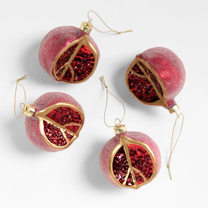 Glass Pomegranate Fruit Christmas Ornaments, Set of 4 + Reviews | Crate & Barrel