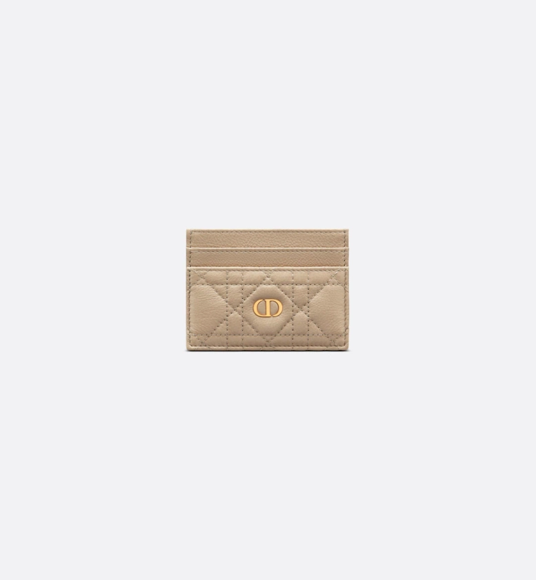 Dior Caro Freesia Card Holder Sand-Colored Supple Cannage Calfskin | DIOR