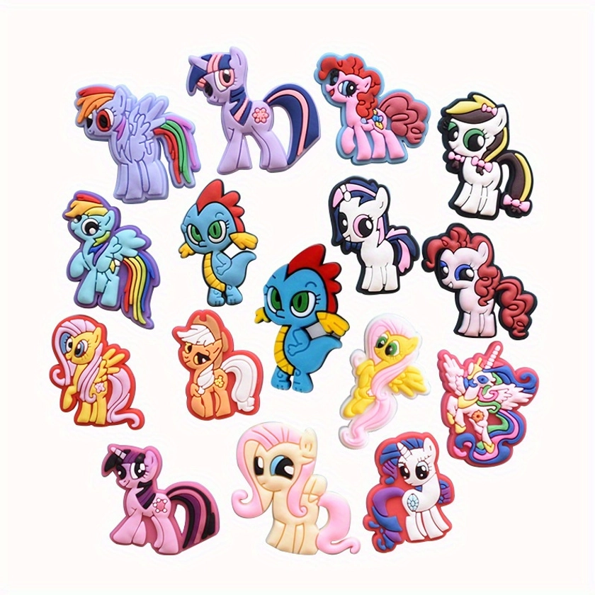 16pcs Lovely Horses Shoe Charms For * * Bubble Slides Sandals, PVC Shoe Decorations Accessories For Christmas Birthday Gift Party Favors