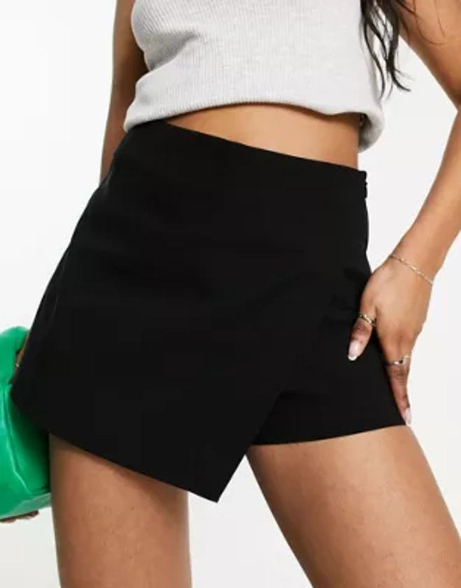 ASOS DESIGN - Jupe-short portefeuille asymétrique en bengaline - Noir | ASOS