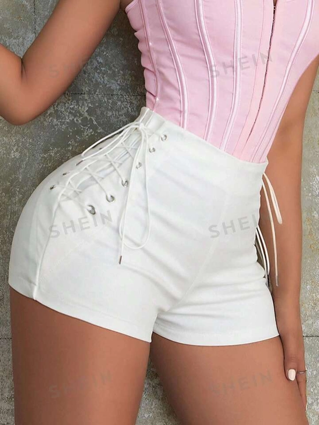 Apperloth A Rave Lace Up Side PU Leather Skinny Club Shorts