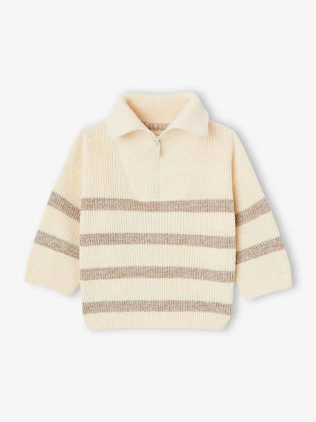 Striped Trucker Jumper with Zip for Babies - vanilla, Baby | Vertbaudet