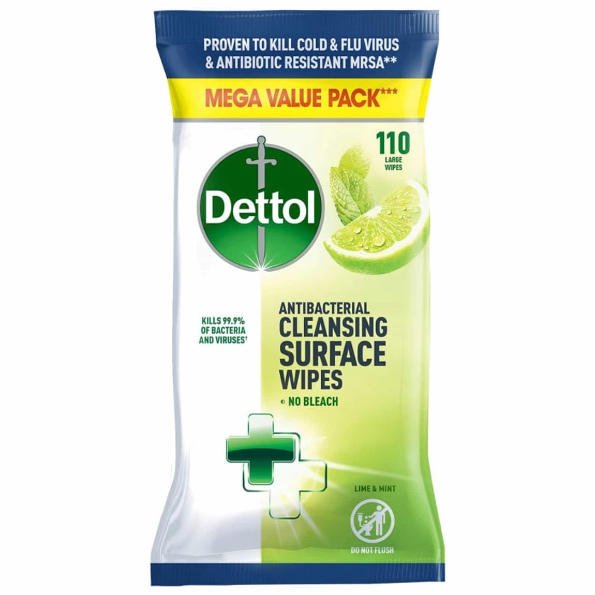 Dettol Anti-Bacterial Surface Wipes 110pk - Lime & Mint