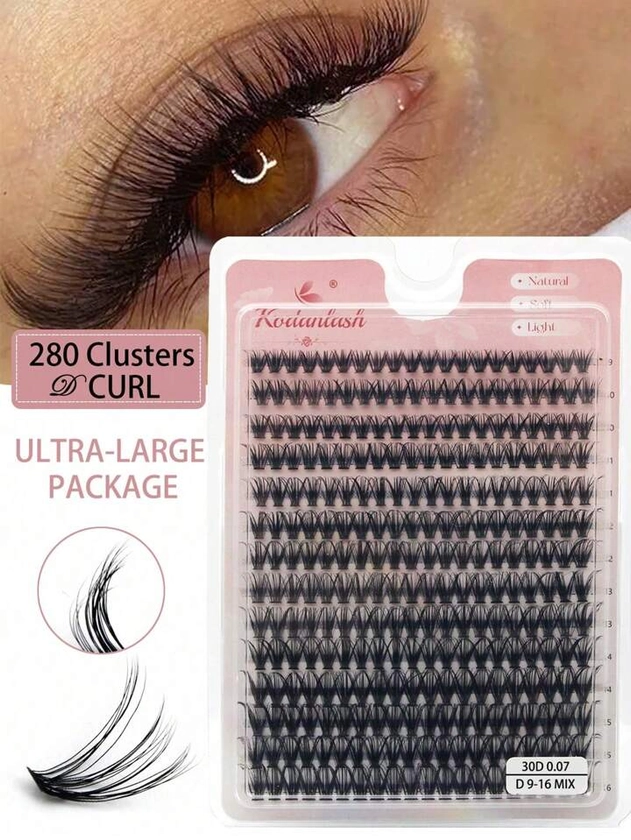 Cluster Lashes 280pcs 30D DIY Eyelash Extension D Curl Long Individual Lashes Mixed Tray Faux Mink Lash Clusters Extensions 0.07Black (30D-0.07D-9-16mm)