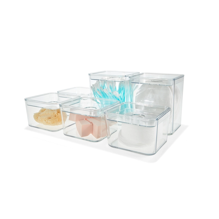 Set of 6 Clear Organisers with Lids