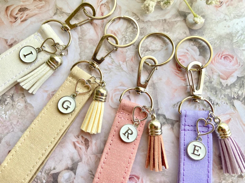 Personalized Fabric Keyring | Gift for Her | Valentines Gift | Bridesmaids Gift | Wedding Gifts | Love Heart Charm