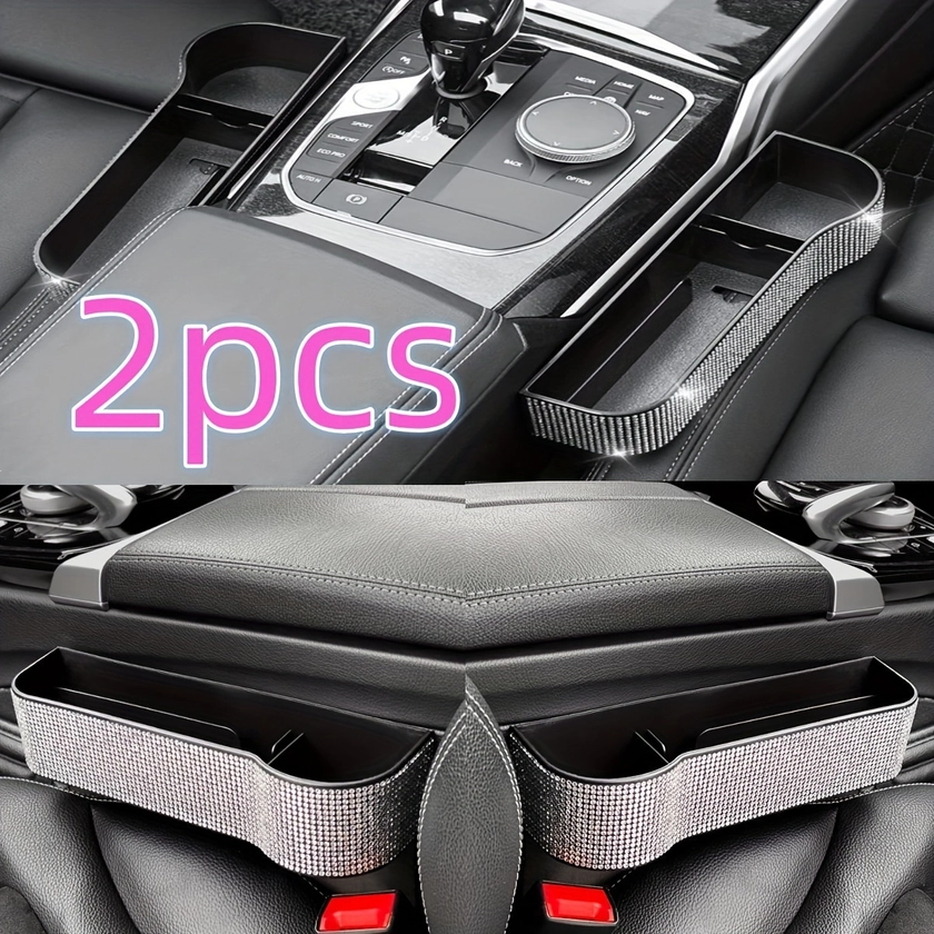 1pc/ 2pcs Bling Rhinestone Car Front Seat Gaps Storage Box, Fashionable And Popular Car Storage Box, Car Interior Decoration