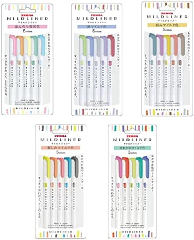 Zebra MildLiner Kit complet 25 couleurs vives Idéal pour la mise en évidence de texte, pour les enfants, le bureau, le collège, l'école (WKT7-5C WKT7-5C-NC WKT7-5C-RC WKT7-N-5C WKT7-5C-HC)