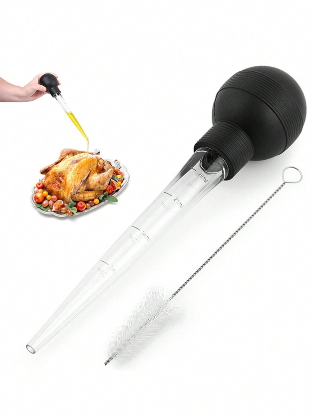 1pc Plastic Turkey Baster Set With Cleaning Brush For Roasting, Grilling, & Basting