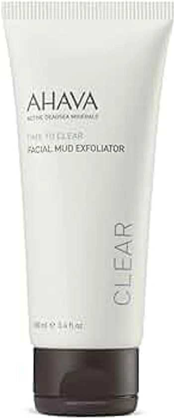 AHAVA Time To Clear Facial Mud Exfoliator - Gentle mud-based scrub to purify, exfoliate & fresh the skin, unveils radiant, boosts skincare absorption, with Osmoter, Vitamin E & Dead Sea Mud, 3.4 Fl.Oz