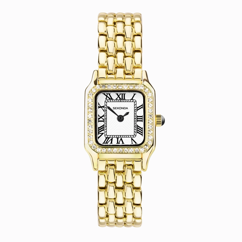 Sekonda Monica Ladies Watch | Gold Alloy Case & Bracelet with Stone Set Bezel & White Dial | 40642