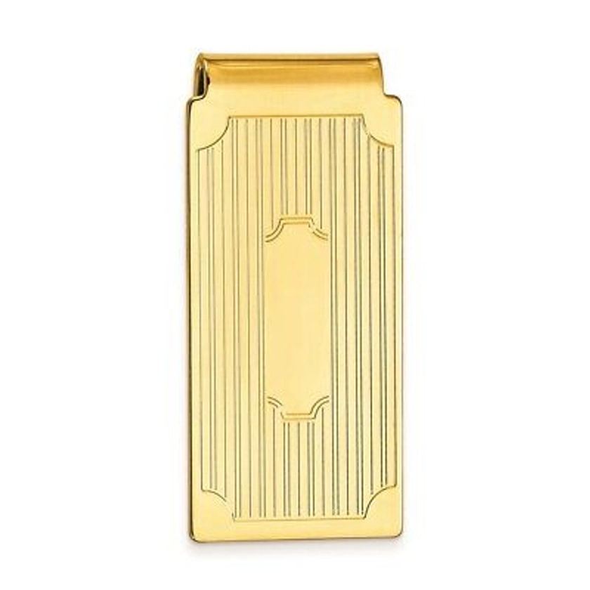 Gold-plated Kelly Waters Hinged Money Clip with Lines and Cut Corners | eBay