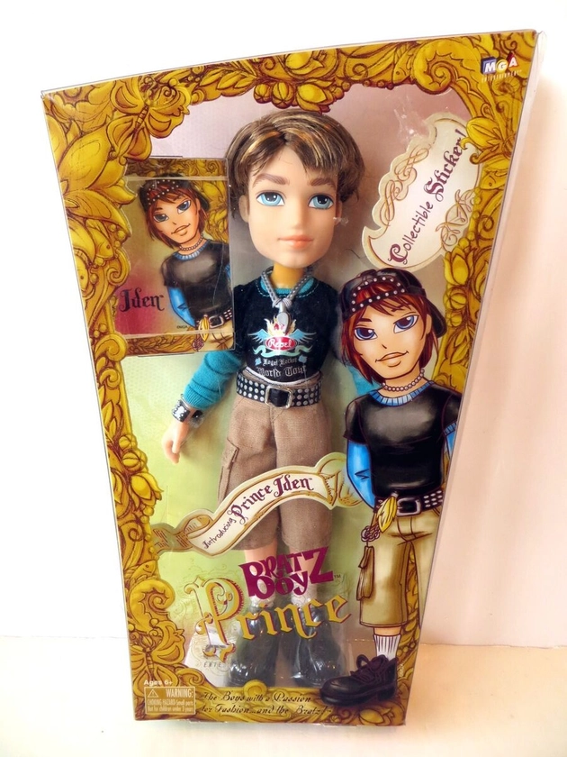 BRATZ BOY PRINCE IDEN DOLL.NEW IN BOX.MGA.RARE.WITH COLLECTIBLE STICKER.2003.