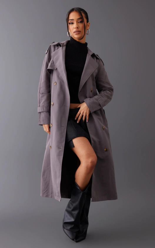 Petite Charcoal Oversized Trench Coat