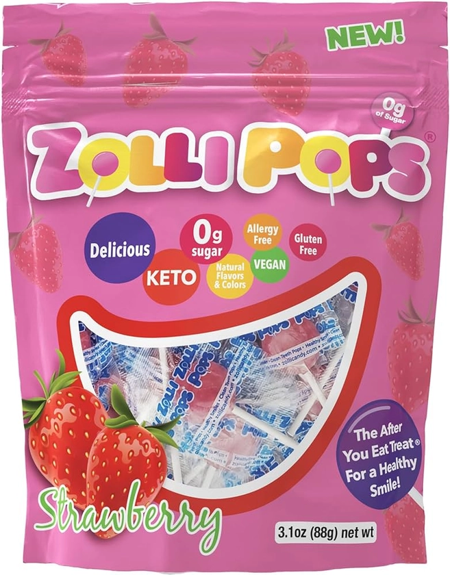 Zollipops Clean Teeth Pops, Anti Cavity Lollipops, Strawberry, 15 Count by Zollipops : Amazon.co.uk: Grocery