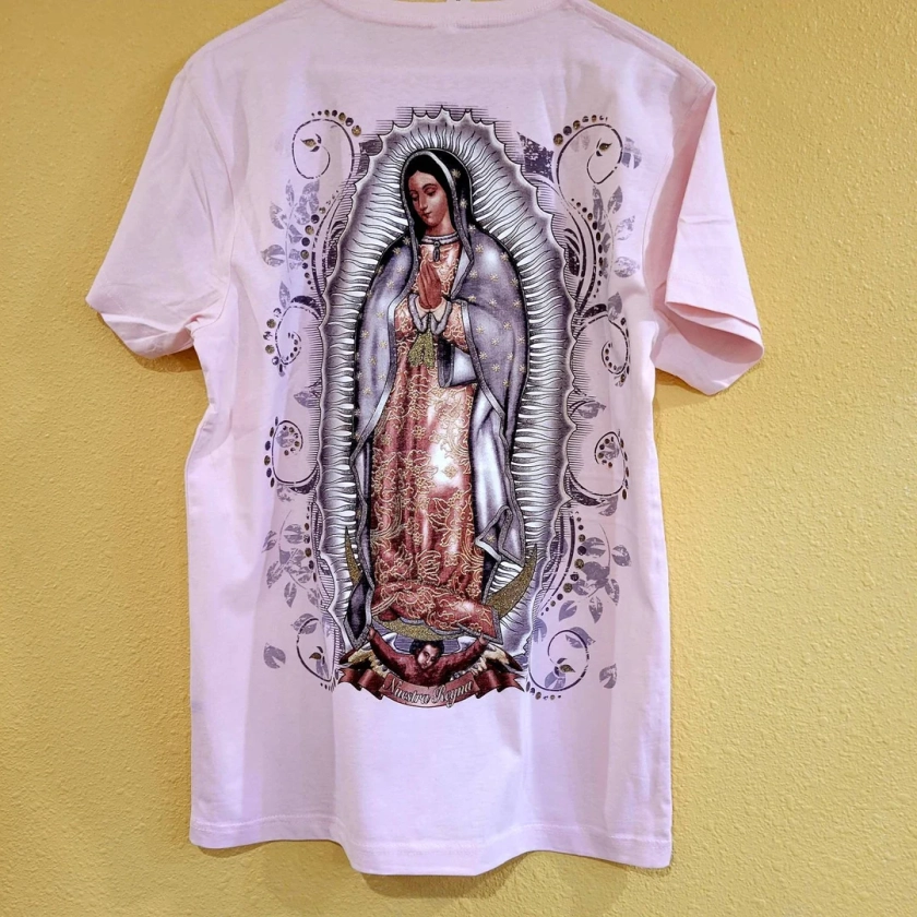 Virgen De Guadalupe T-shirt Small / Medium Pink. Glitter Graphic Print Super Soft Religious Top - Etsy