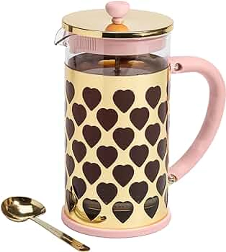 Paris Hilton French Press Coffee Maker With Heart Shaped Measuring Scoop, 2-Piece Set, 8-Cup or 34-Ounce, Pink