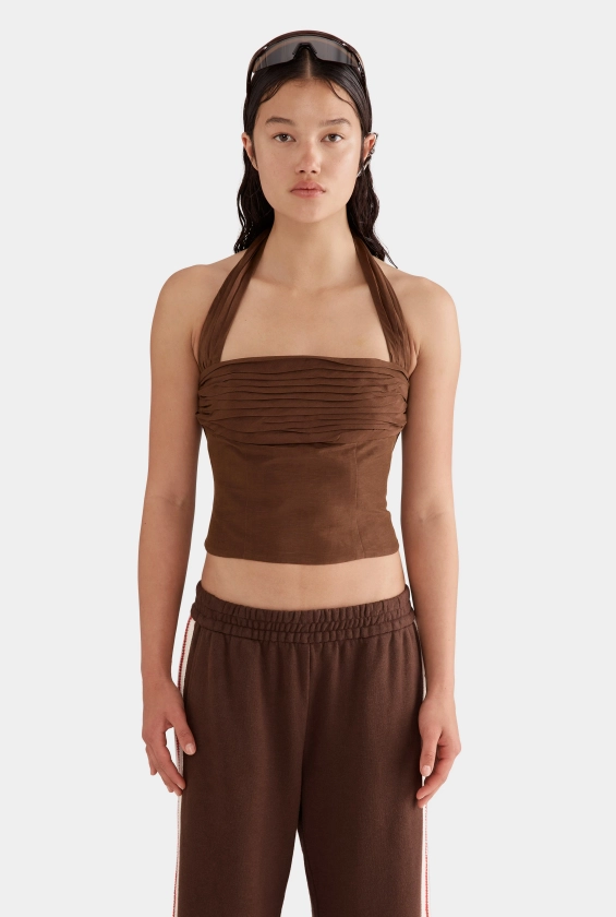 Silk Linen Halter Top - Cocoa