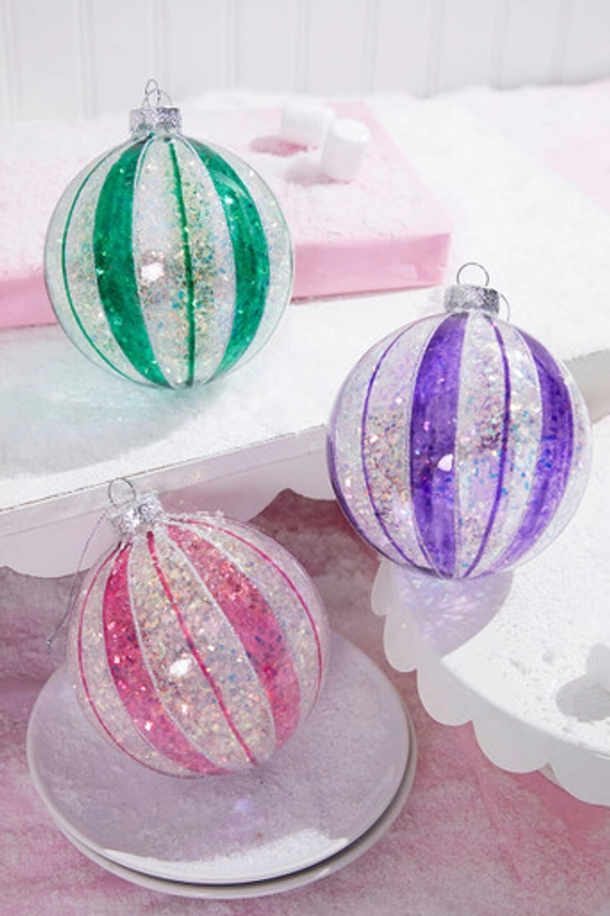 4" Glass Fantasy Striped Ball Ornament