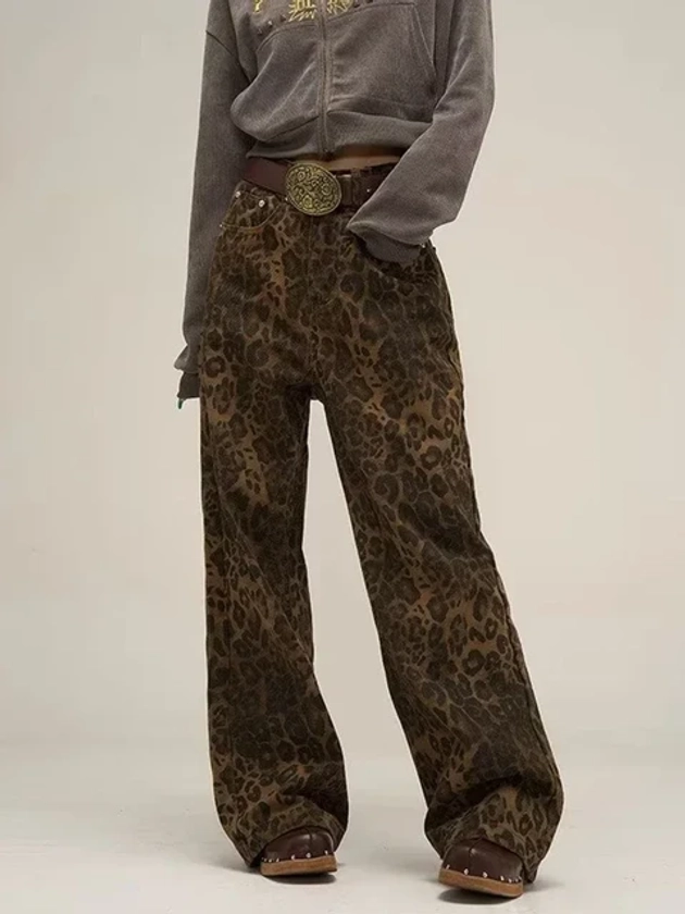 Leopard Jeans | Leopard Jeans pour les femmes | imprimé léopard-Pantalon en denim léopard-Aliexpress