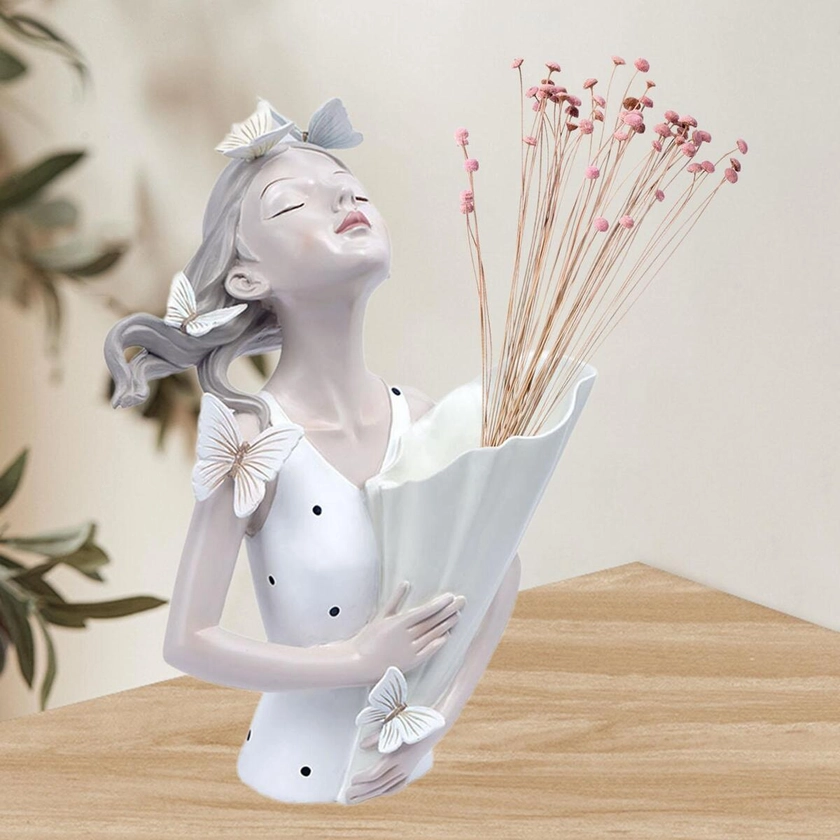 Butterfly Girl Sculpture Home Decoration Elegant Birthday Gift Flower Vase