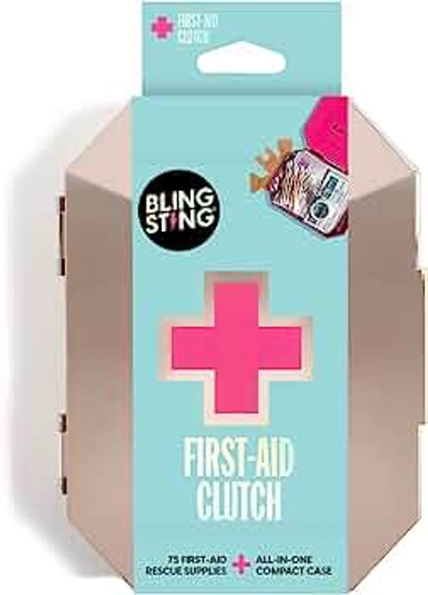 BLINGSTING First Aid Kit, 75 Essential First-aid Supplies, Wipes, Bandages, Gold Travel Case, Mini Emergency, Cute Car Accessories for Women, Home, Purse, Auto, Pink Interior Decor, Glovebox