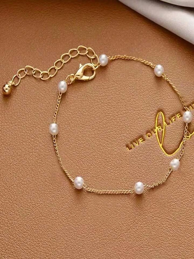 One Piece Of Elegant Faux Pearl Chain Bracelet Perfect For Daily Wear