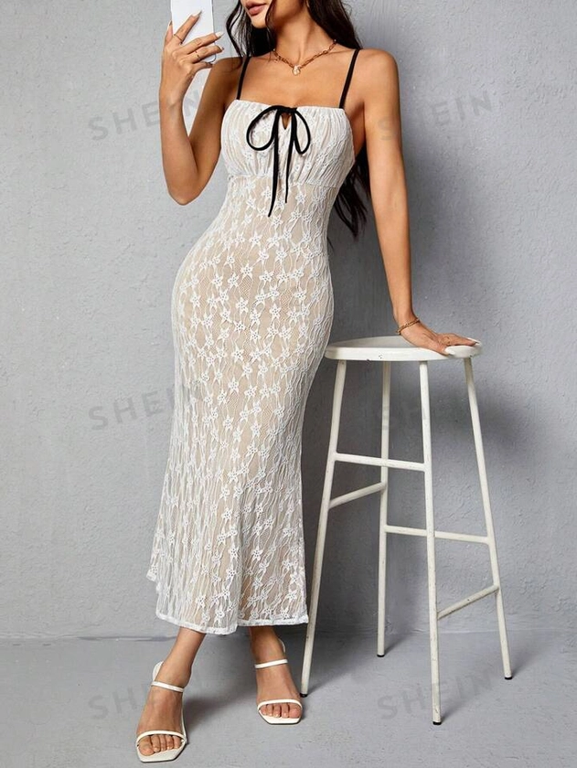 SHEIN PETITE Women'S Lace Spaghetti Strap Dress