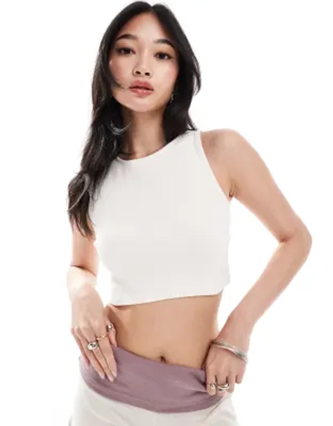 Denim Project racerback ribbed sleeveless crop top in off white | ASOS