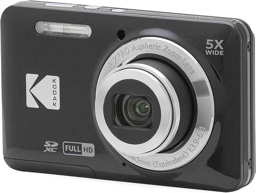 KODAK PIXPRO FZ55-BK 16MP Digital Camera 5X Optical Zoom 28mm Wide Angle 1080P Full HD Video 2.7" LCD Vlogging Camera (Black)