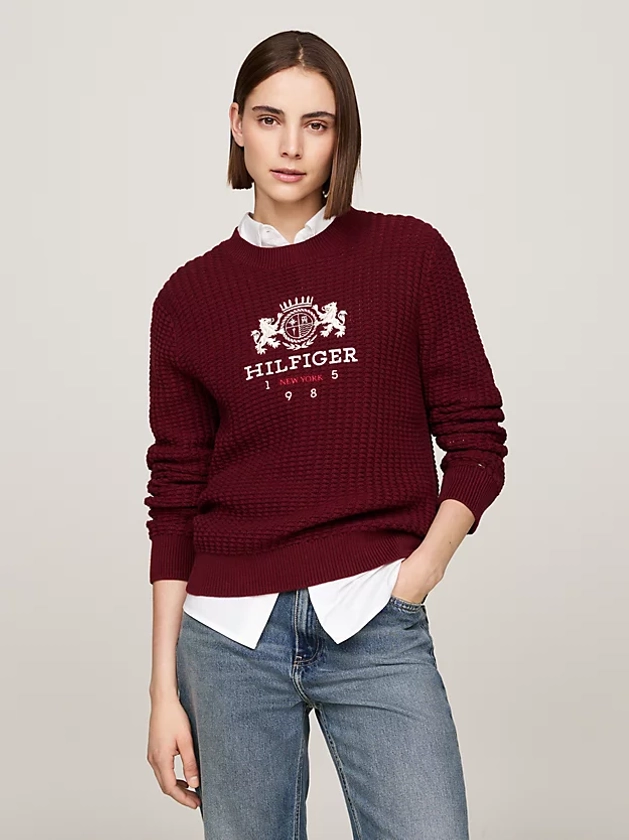 Pullover a nido d'ape con ricamo | Rosso | Tommy Hilfiger