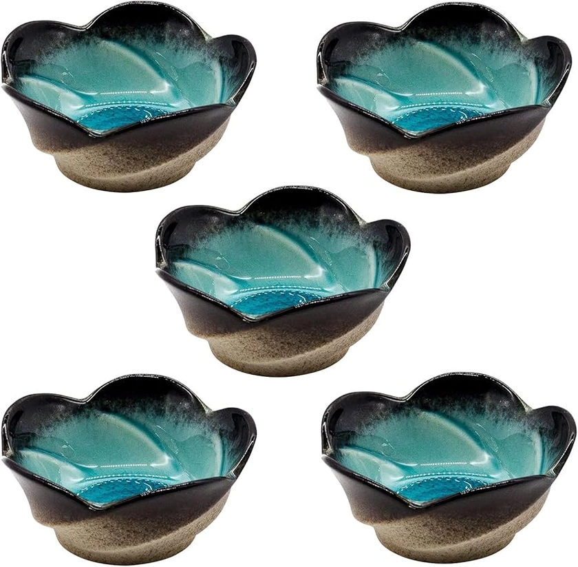 Amazon.co.jp: Mino Pottery 520-0156s Yamasaku Kiln Turkey Blue Flower Shaped Small Bowl, 3 Size Bowl, Diameter Approx. 3.9 inches (10 cm), Tableware Set, Set of 5, Made in Japan : Home & Kitchen