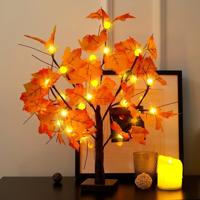 S-Union Table Maple Leaf Light, Autumn Decorations Twinkling Tree with 24 LED Lights, Battery Bonsai Table Lamp, Suitable for Home Decoration, Party, Christmas, Wedding, Birthday, Interior