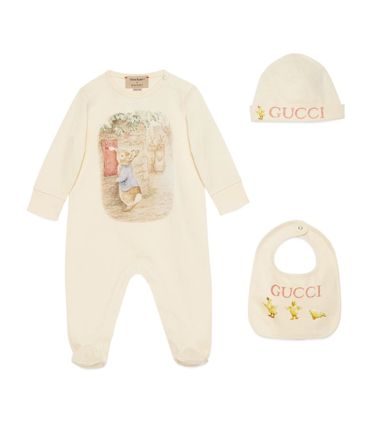Gucci Kids x Peter Rabbit Hat, All-In-One and Bib Gift Set (0-9 Months) | Harrods DK