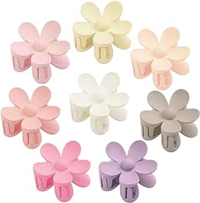 Flower Hair Clips 8PCS, Hair Claw Clips for Women Thick Thin Hair, Flower Claw Clips Matte Non Slip Strong Hold Hair Clips for Women Girls, Large Cute Claw Clips Big Hair Jaw Clips 8 Colors