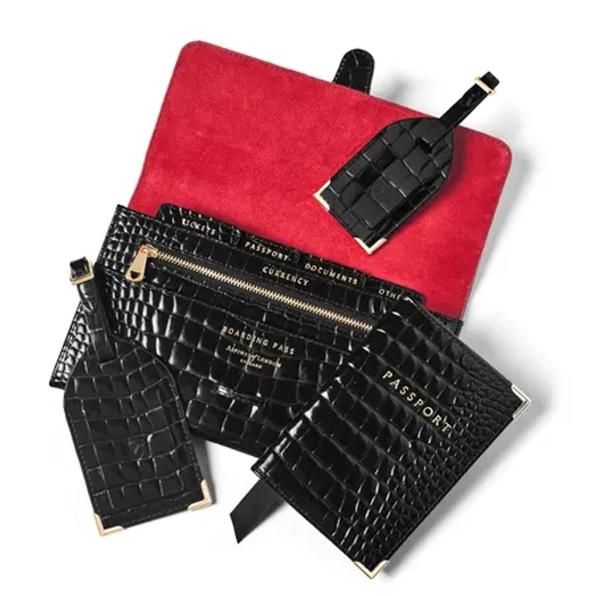 Travel Collection with Removable Inserts in Black Patent Croc