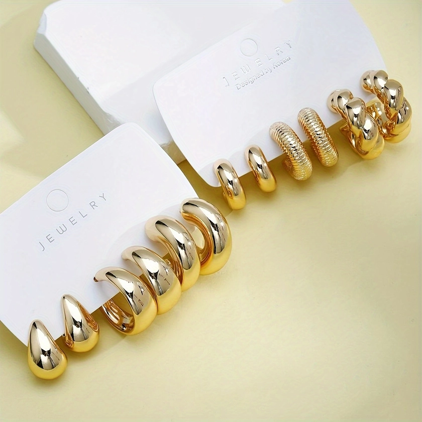 12pcs/set * Chunk C-Shaped Earrings, Simple And Vacation Style Women's Daily, Date And Party Accessory, Gift Jewelry Set