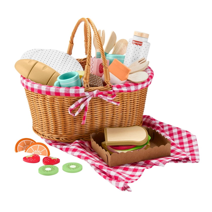 Fisher-Price Wooden Picnic Basket and Food Pretend Play Set for Preschool Kids, 31 Pieces - Walmart.com