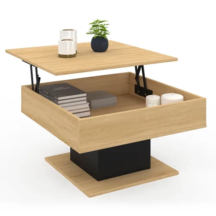 Table Basse Plateau Relevable Eden Carrée Bois Et Noir - Table basse BUT