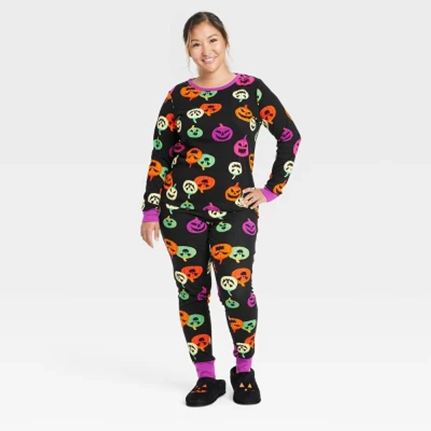 Women's Pumpkin Print Glow-in-the-Dark Halloween Matching Family Pajama Set - Hyde & EEK! Boutique™ Orange XS