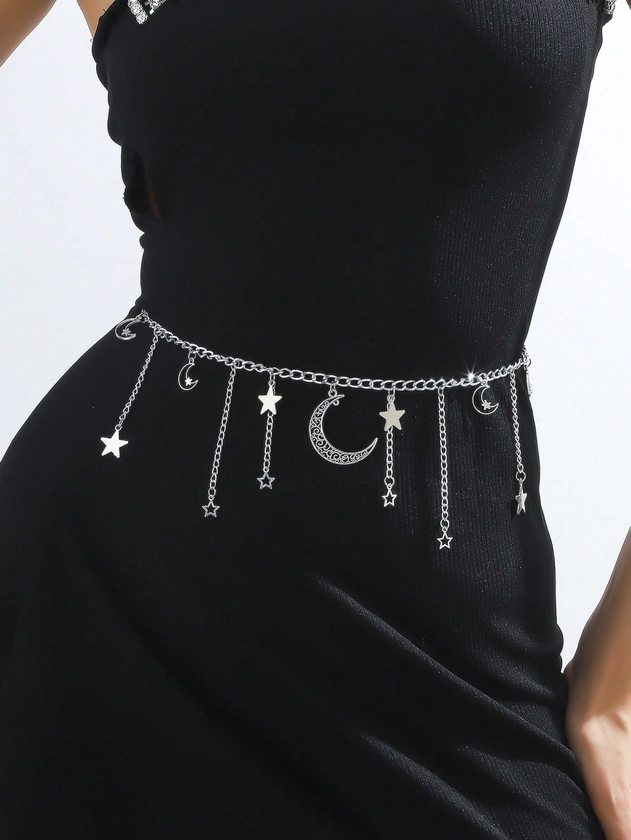 Alloy Moon Hollow Out Star Pendant Tassel Chain Waist Chain/Waist Decoration For Halloween, Birthday, Party And Daily Wear Boho Witch